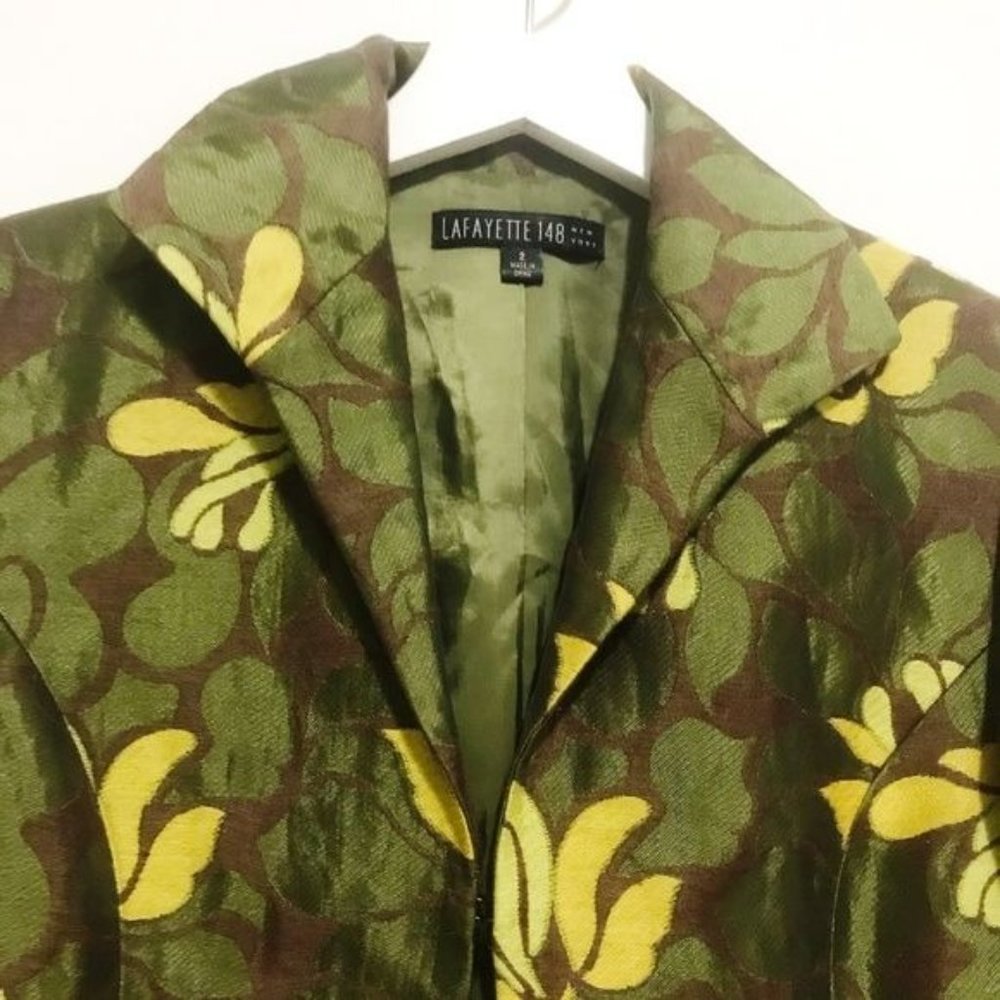 Lafayette 148 green printed jacket, Size 2 - Picture 4 of 7